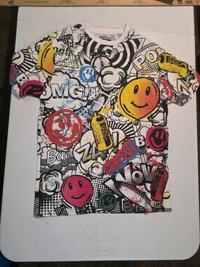 Akademiks T Shirt Mens Large All Over Print Graffiti Hip Hop Streetwear Graphic